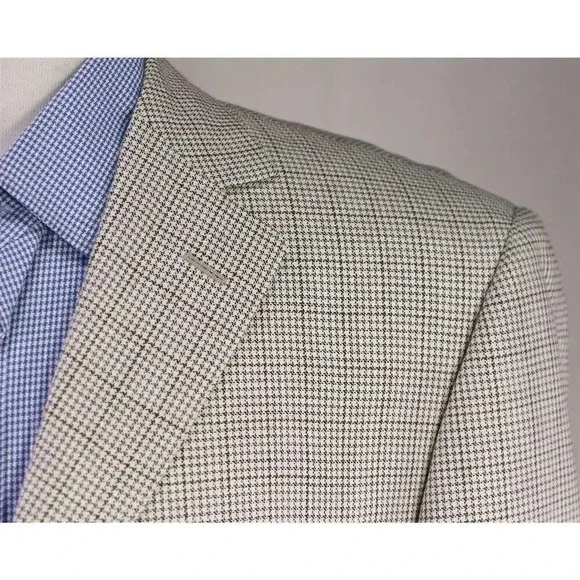 Pal Zileri Pearl/Black/Gold Check Woven Wool-Silk Sportcoat Blazer 42S